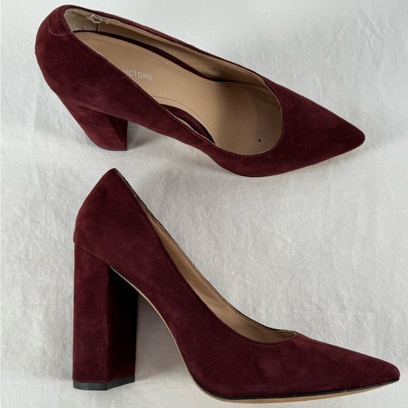 Pour la Victoire Suede Point Toe Chunky Heels in Burgundy Size 7.5 - Picture 1 of 8
